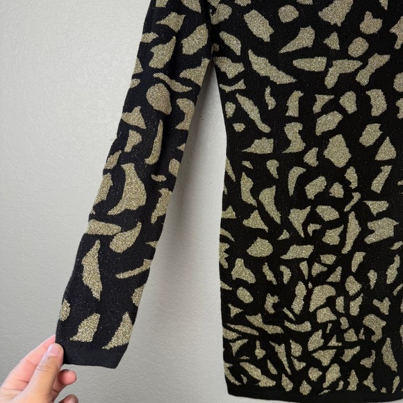Moda International Dress XS Black Gold Metallic Animal Print Long Sleeve - Picture 6 of 9